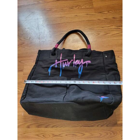 Vtg Hurley Extra Large Amazing Canvas Tote Bag Black with Adjustable Snap Sides - Picture 6 of 7